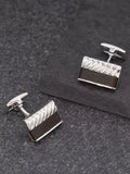 Hoxton London bold leather twist rectangle cufflinks silver black (British brand)