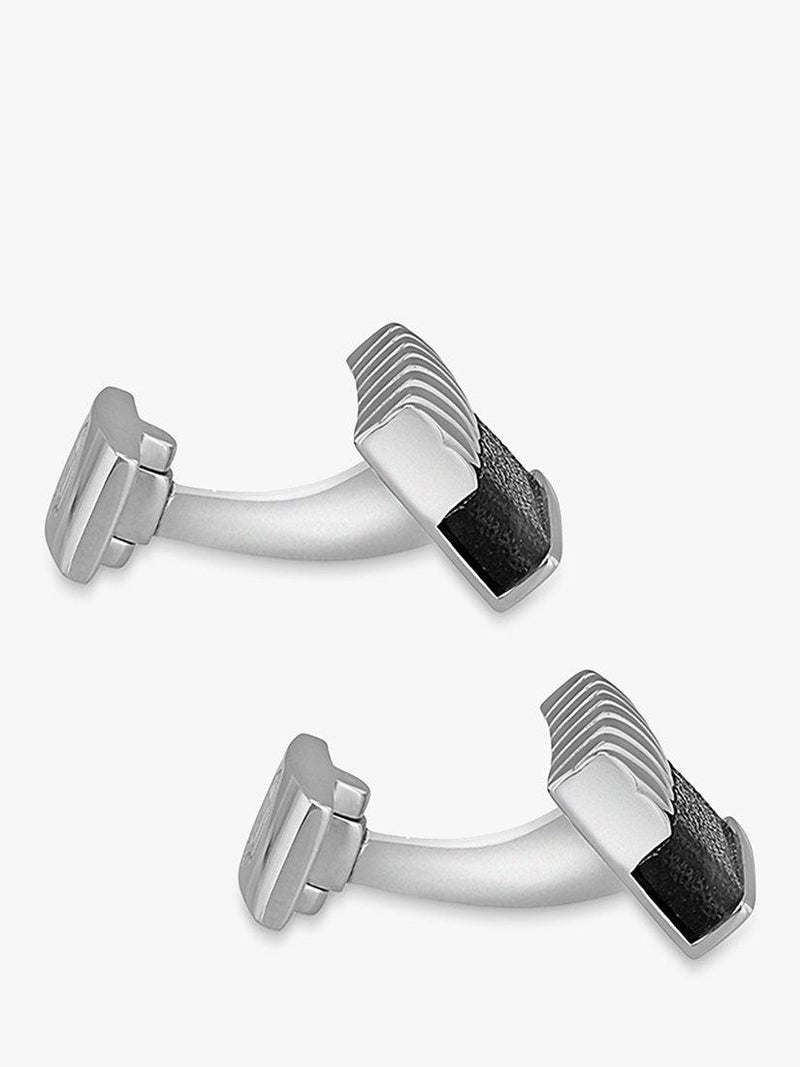 Hoxton London bold leather twist rectangle cufflinks silver black (British brand)