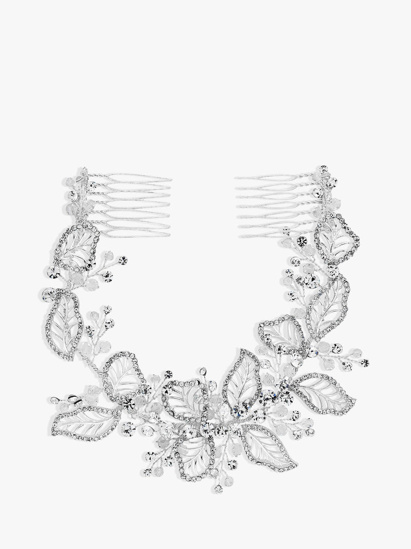 Jon Richard silver crystal pave leaf hair comb, UK version