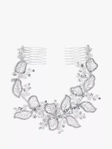 John Lewis Jon Richard Bridal Olivia Crystal Pave Leaf Double Hair Comb in Silver- Buy online at McGrocer