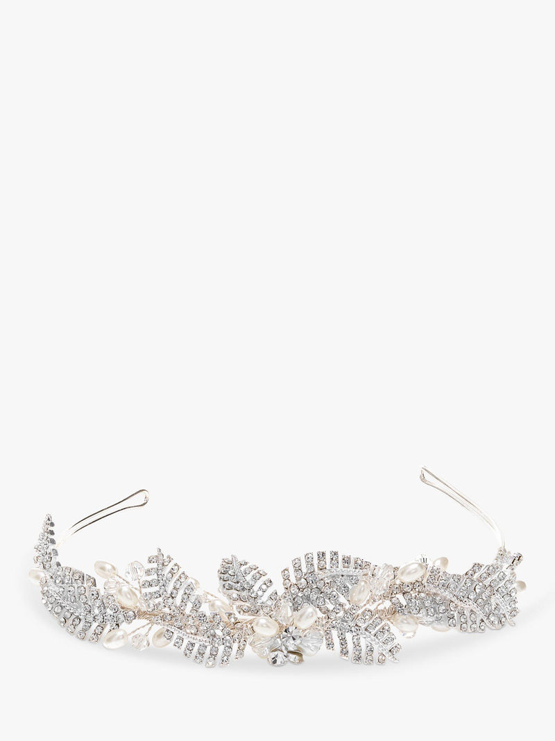 Jon Richard silver bridal tiara with crystals and pearls, UK version