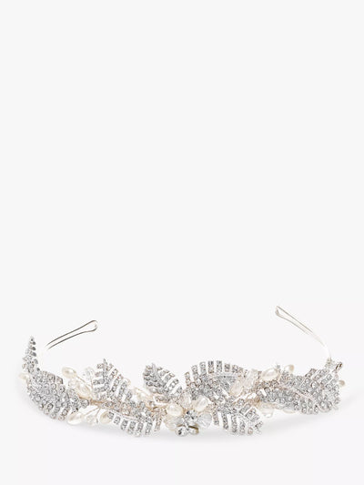 John Lewis Jon Richard Bridal Crystal and Pearl Pave Leaf Tiara Silver Bridal Hair Accessory- Buy online at McGrocer