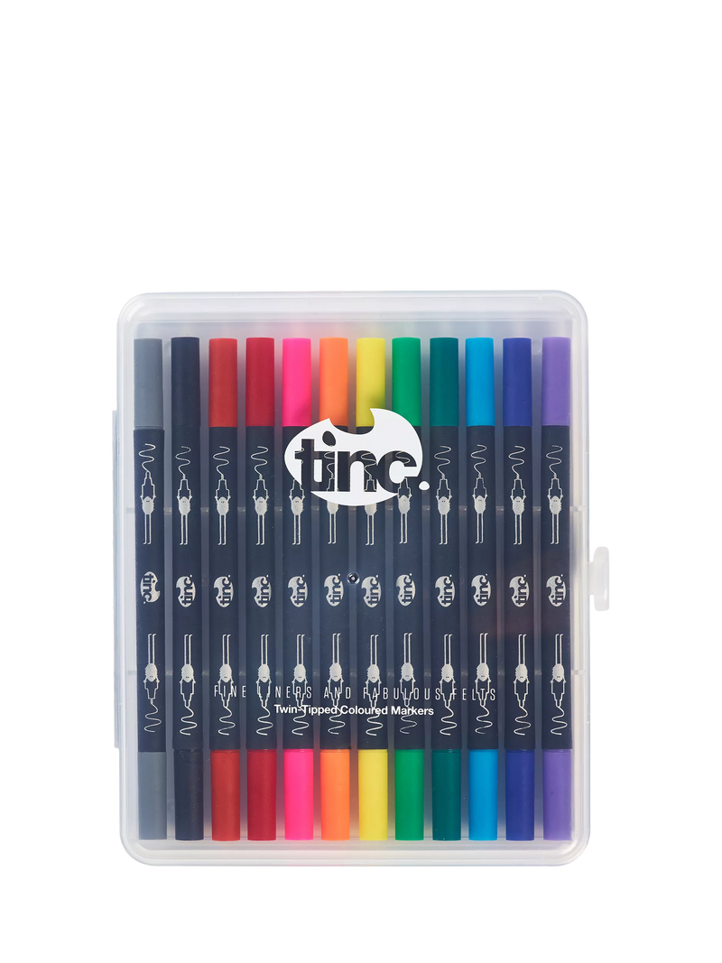 Tinc Duo Tipped Fineliner and Felt Tip Pens 12 Pack, UK version