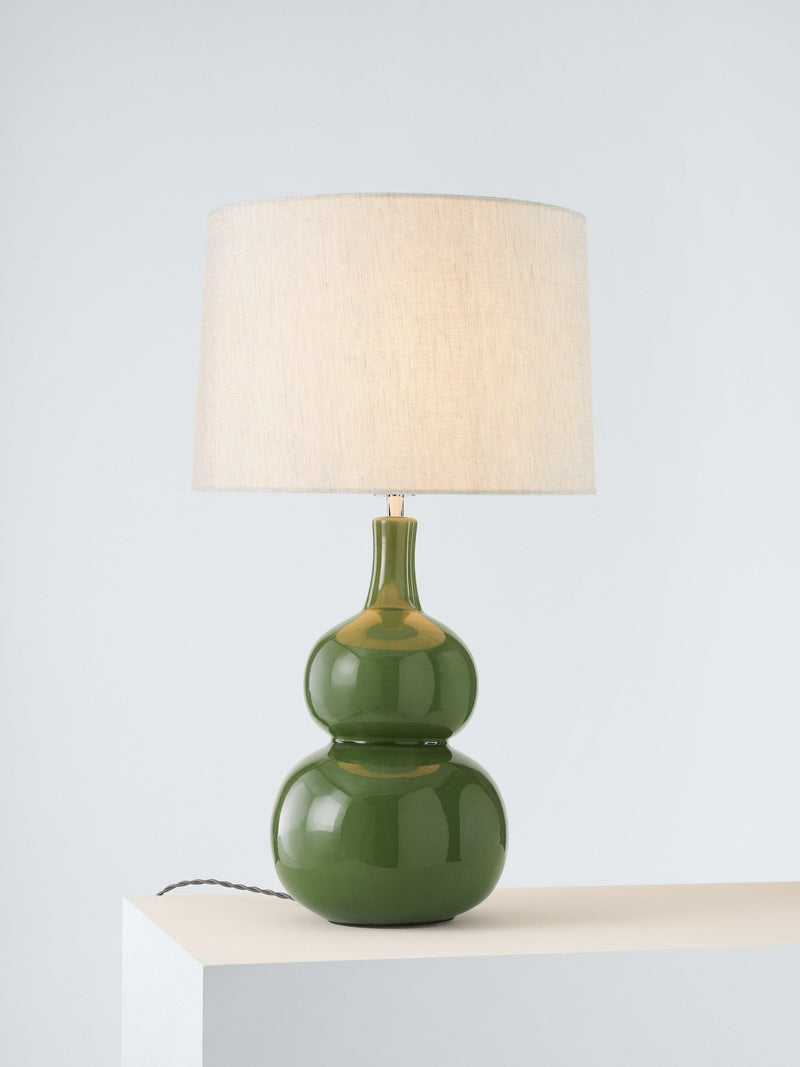 John Lewis Malton green ceramic table lamp with linen shade, UK version