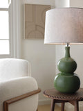 John Lewis Malton green ceramic table lamp with linen shade, UK version