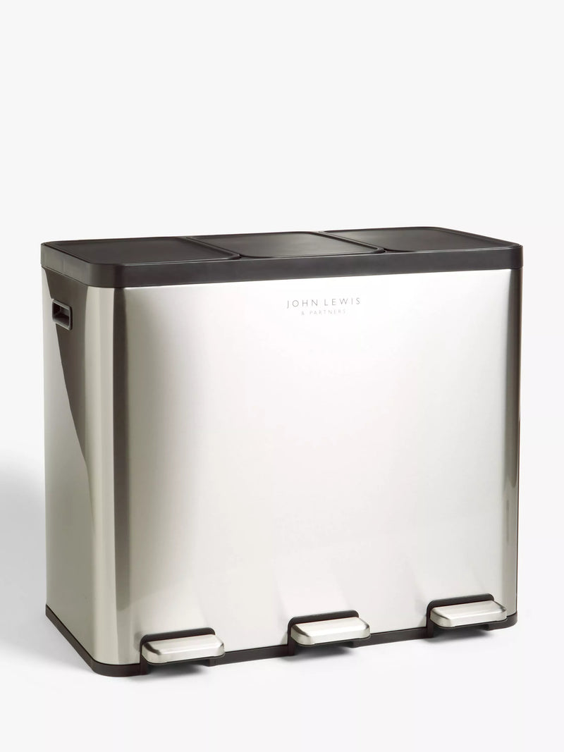 John Lewis recycling pedal bin brushed steel 60L, UK version