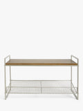 John Lewis shoe rack bench with grey wire mesh and wood top, UK version