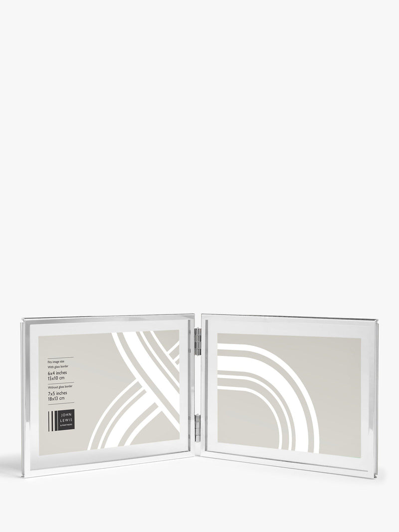 John Lewis silver plated double photo frame with glass border for 4x6 photos, UK version