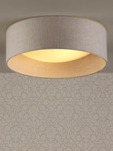 John Lewis Laura Ashley Bacall Linen Concave Flush Ceiling Light Woven Silver- Buy online at McGrocer