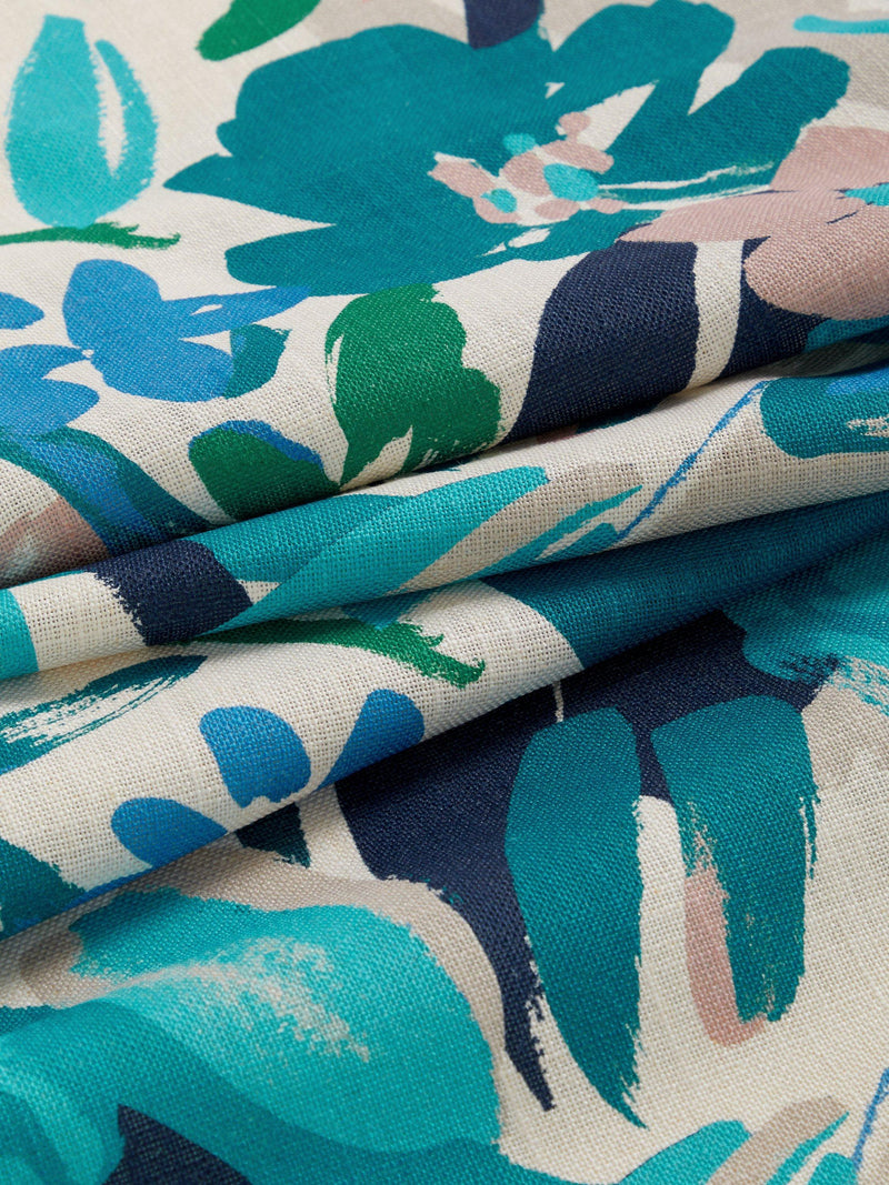 John Lewis abstract blossom furnishing fabric turquoise - British product