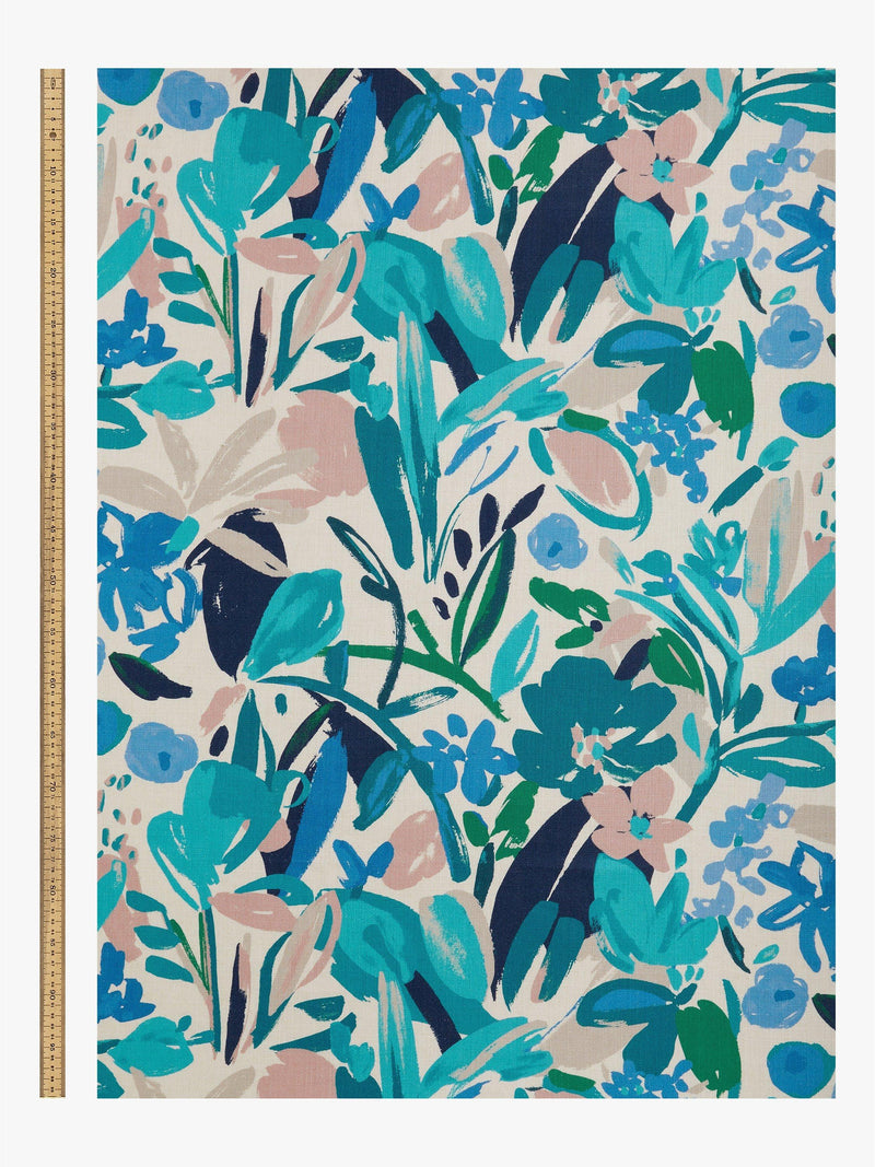 John Lewis abstract blossom furnishing fabric turquoise - British product