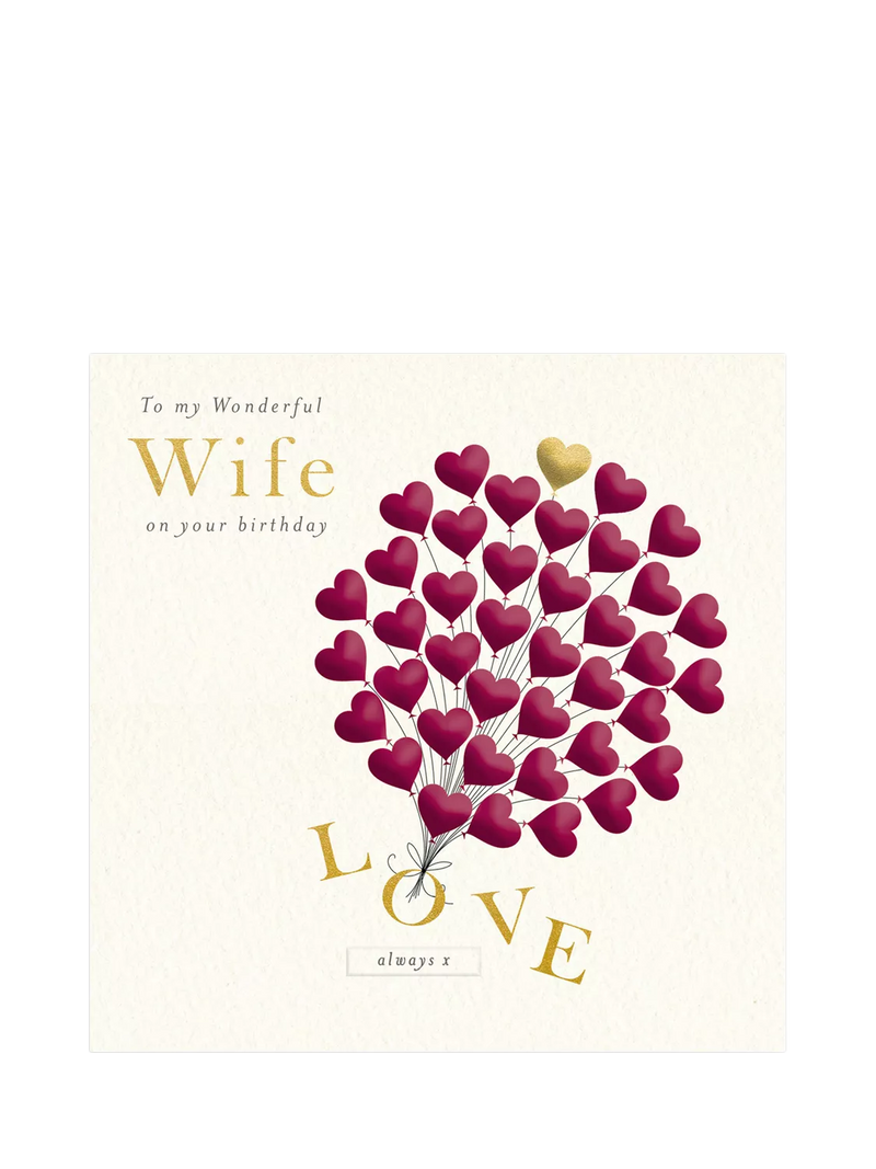 Woodmansterne birthday card heart balloons for wife (British brand)