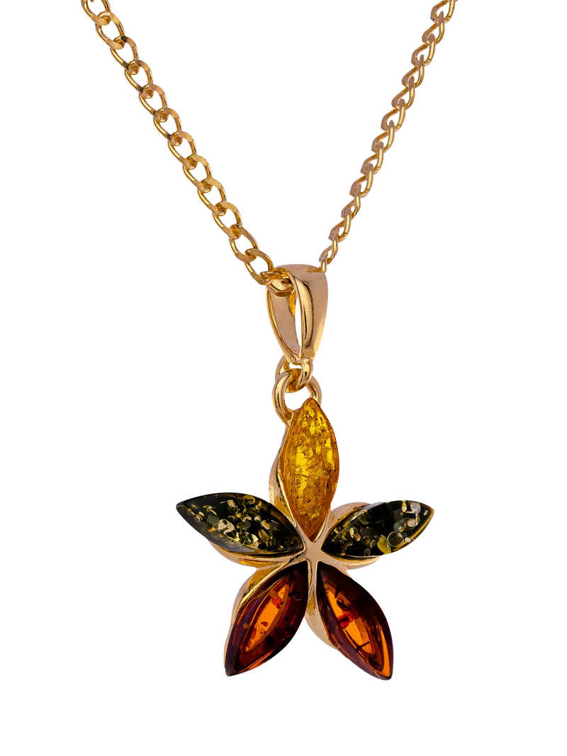 Be-Jewelled Amber Floral Pendant necklace gold multi - British product
