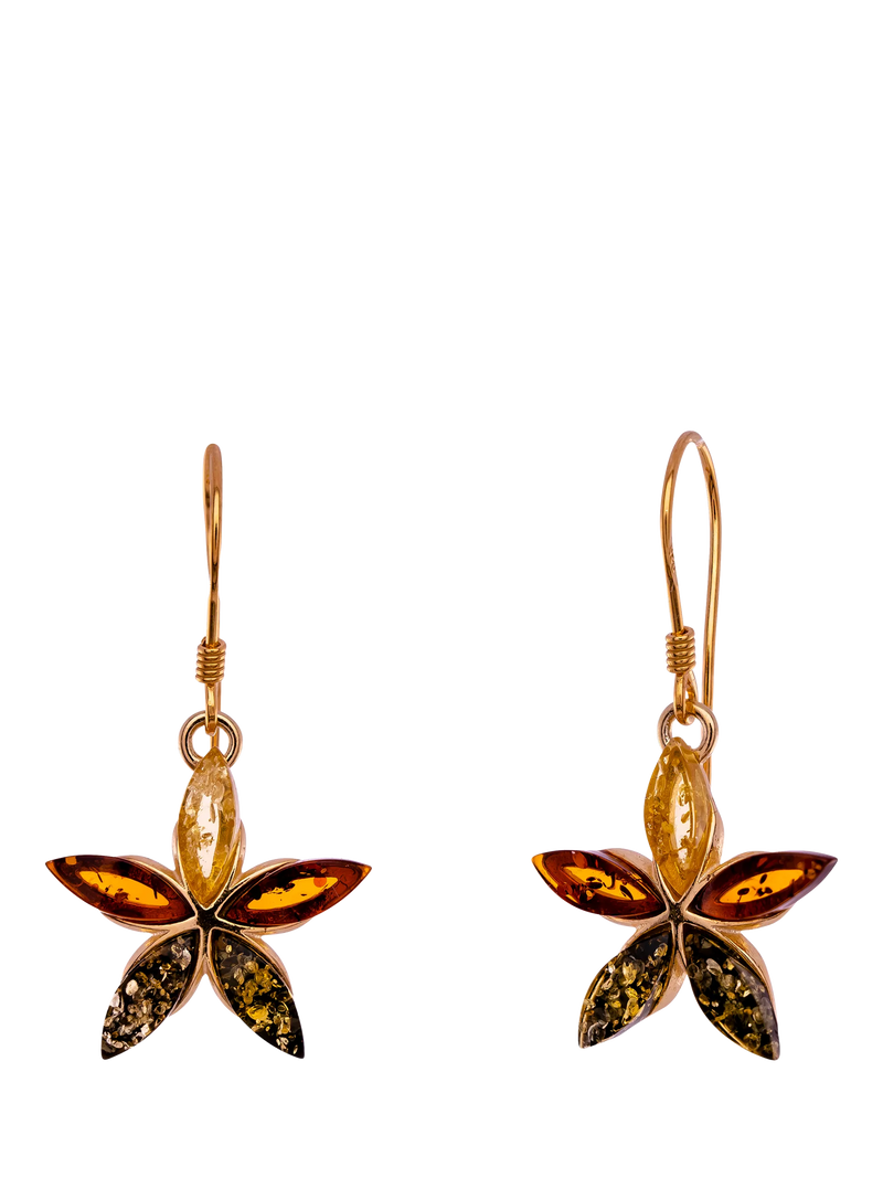 Be-Jewelled amber flower drop earrings gold plated silver, British product