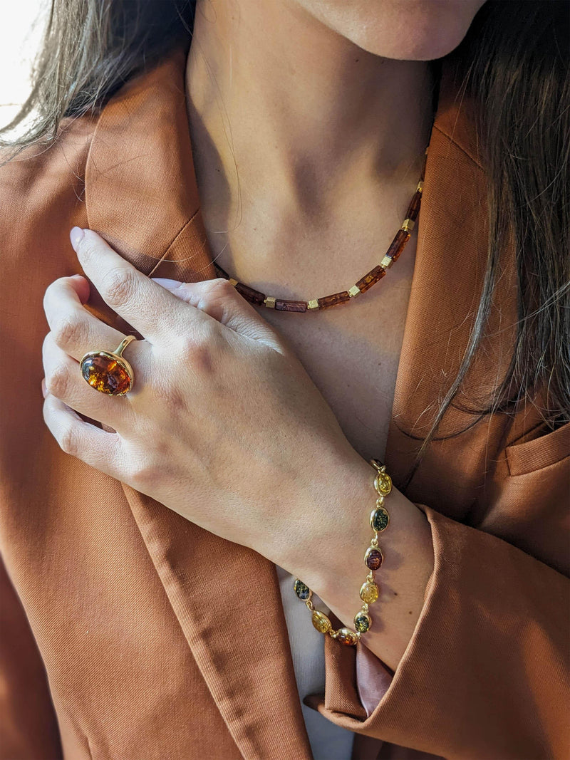 Be-Jewelled Baltic amber oval bracelet gold multi, UK version