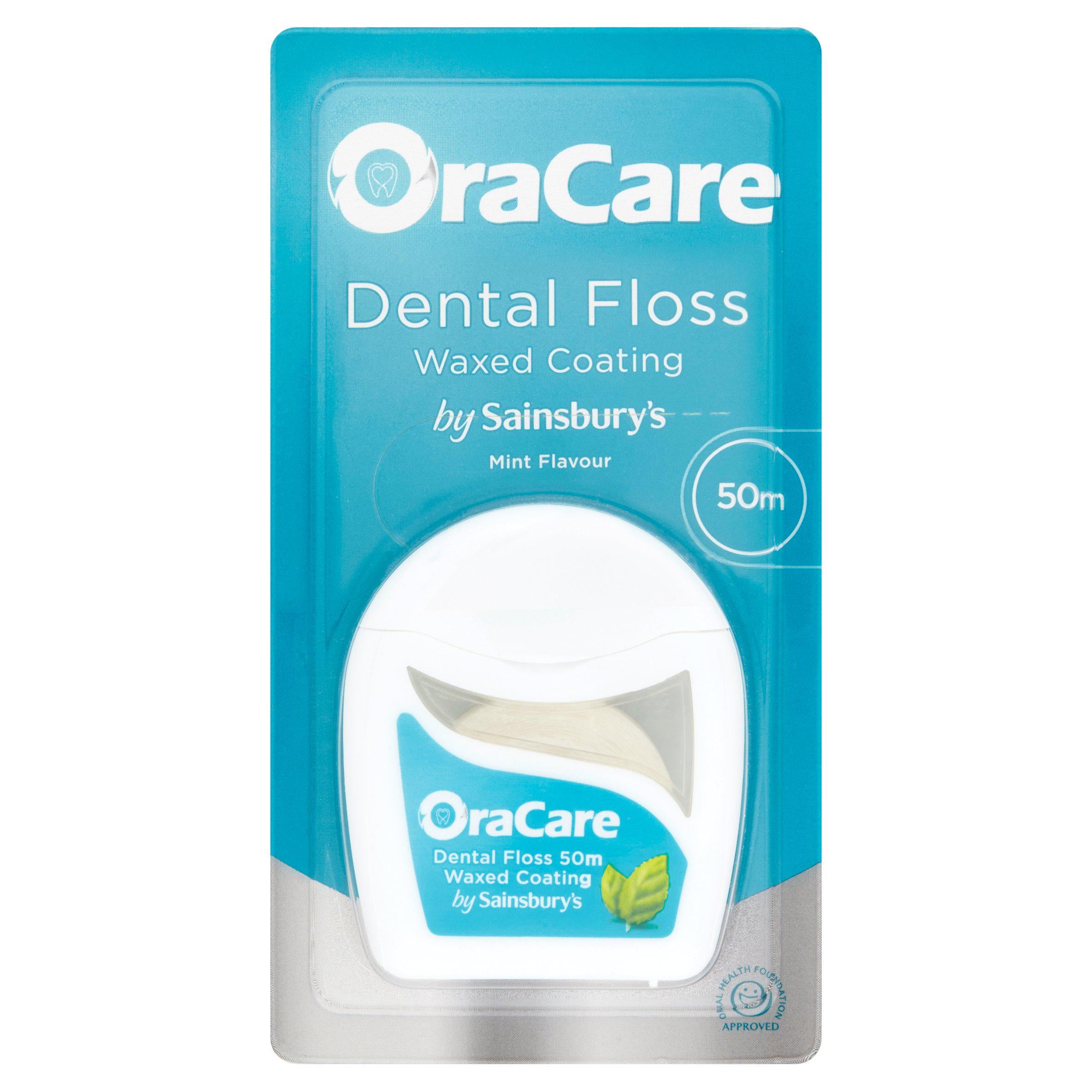 OraCare Dental Floss Waxed Coating Mint Flavour 50m dental accessories & floss Sainsburys   