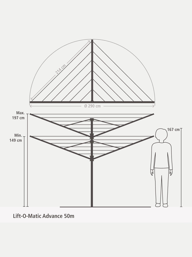Brabantia rotary airer Lift-O-Matic 50m, UK version