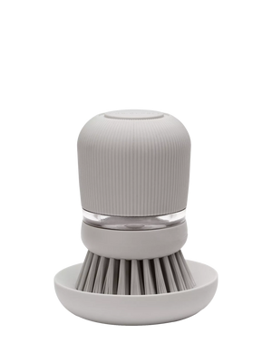 Soap Dispensing Dish Brush with Storage Stand in Mid Grey