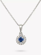 John Lewis E.W Adams 18ct White Gold Sapphire & Diamond Cluster Pendant Necklace- Buy online at McGrocer