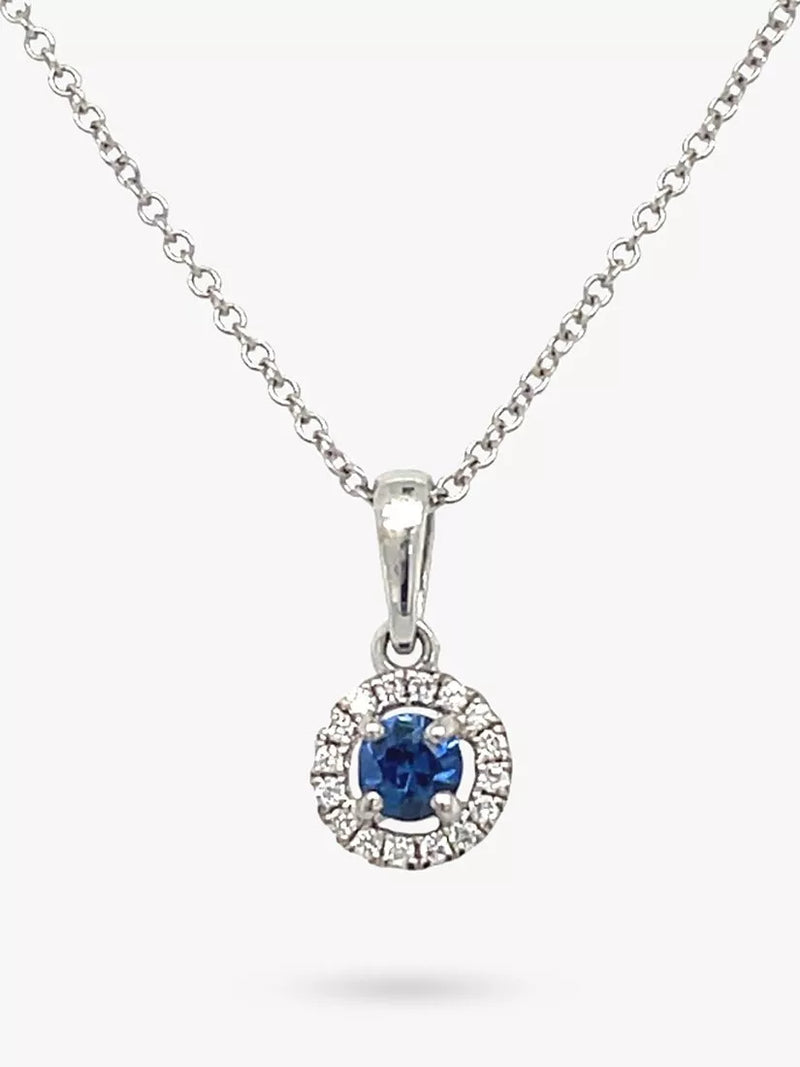 E.W Adams sapphire diamond pendant necklace 18ct white gold - British product