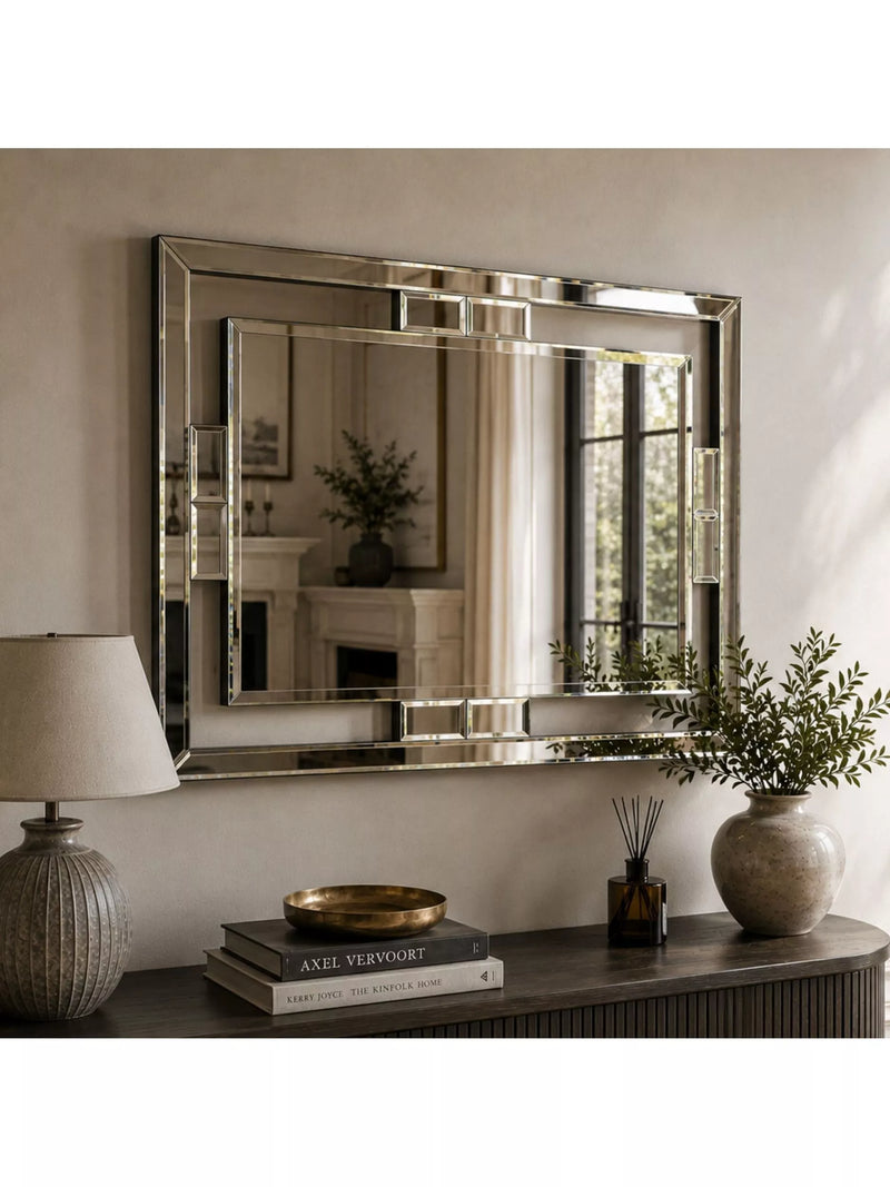 Yearn Rio bevelled glass wall mirror 82x112cm black, imported from the UK
