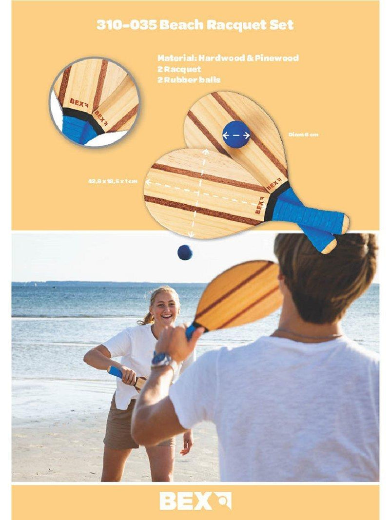 Bex Beach Racquet Set with wooden racquets and rubber balls (British brand)