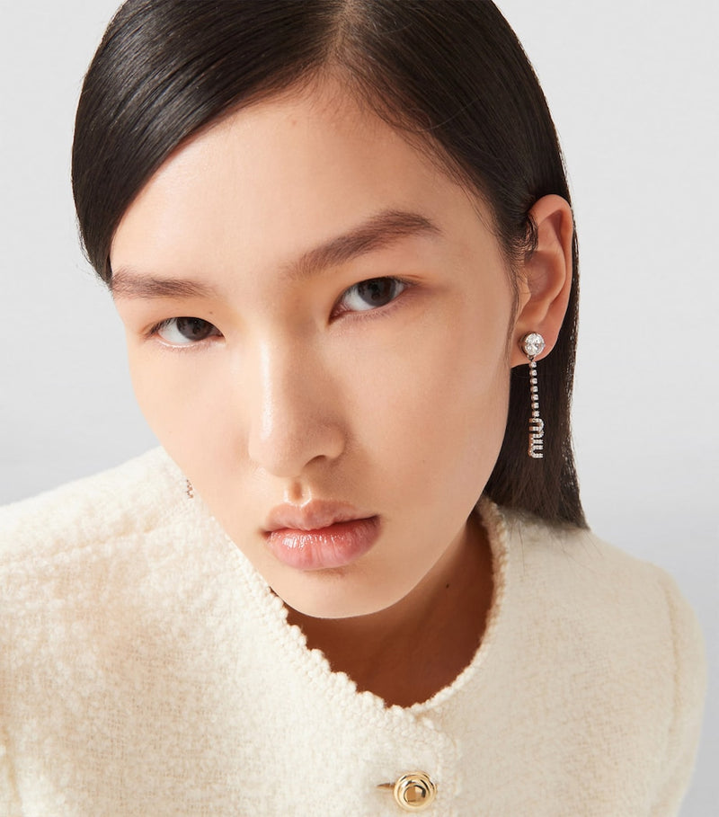 Miu Miu crystal-embellished logo drop earrings (British brand)