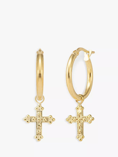 John Lewis LARNAUTI Beaded Cross Charm Hoop Earrings Gold- Buy online at McGrocer