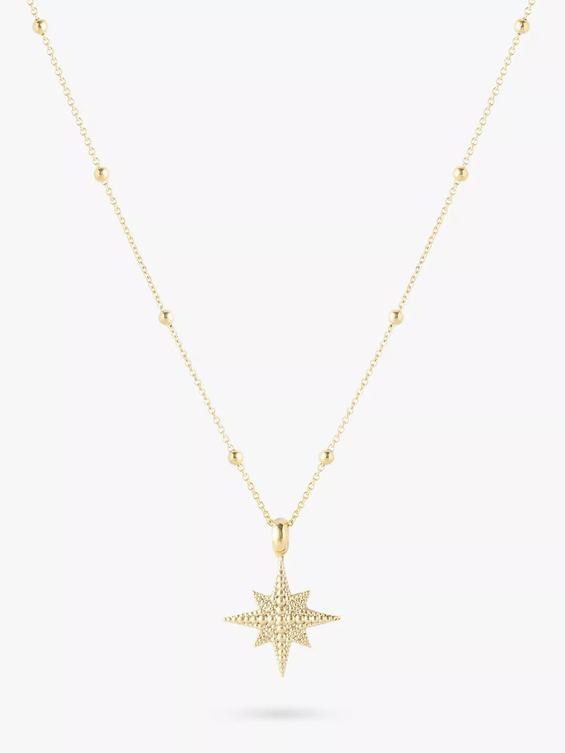 LARNAUTI star pendant necklace, gold, with beaded chain - British product