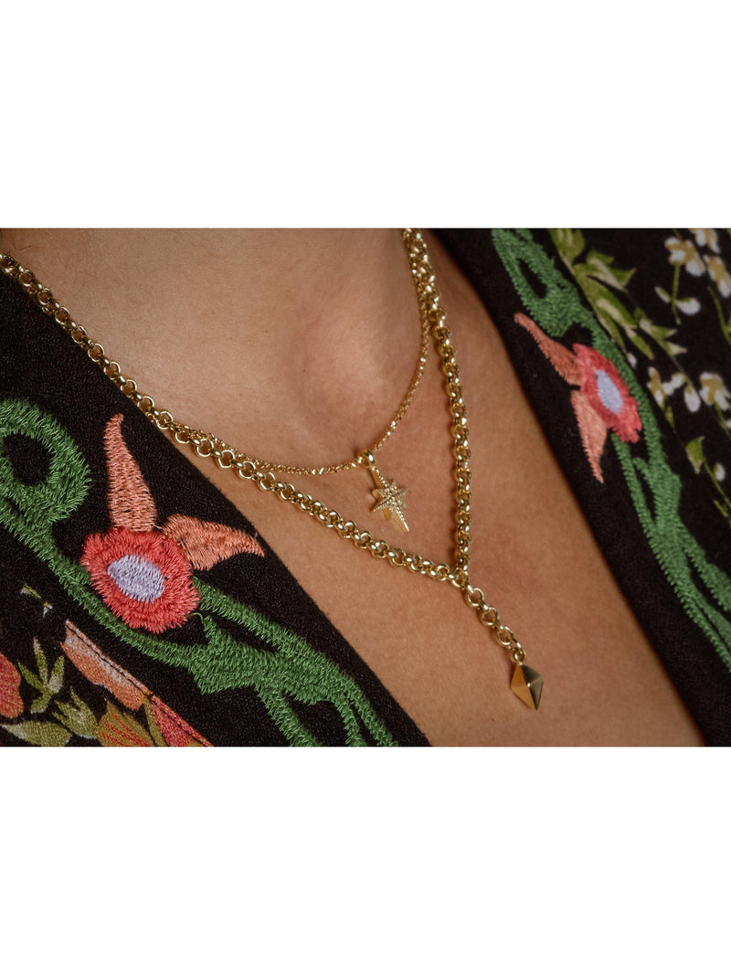 LARNAUTI star pendant necklace, gold, with beaded chain - British product