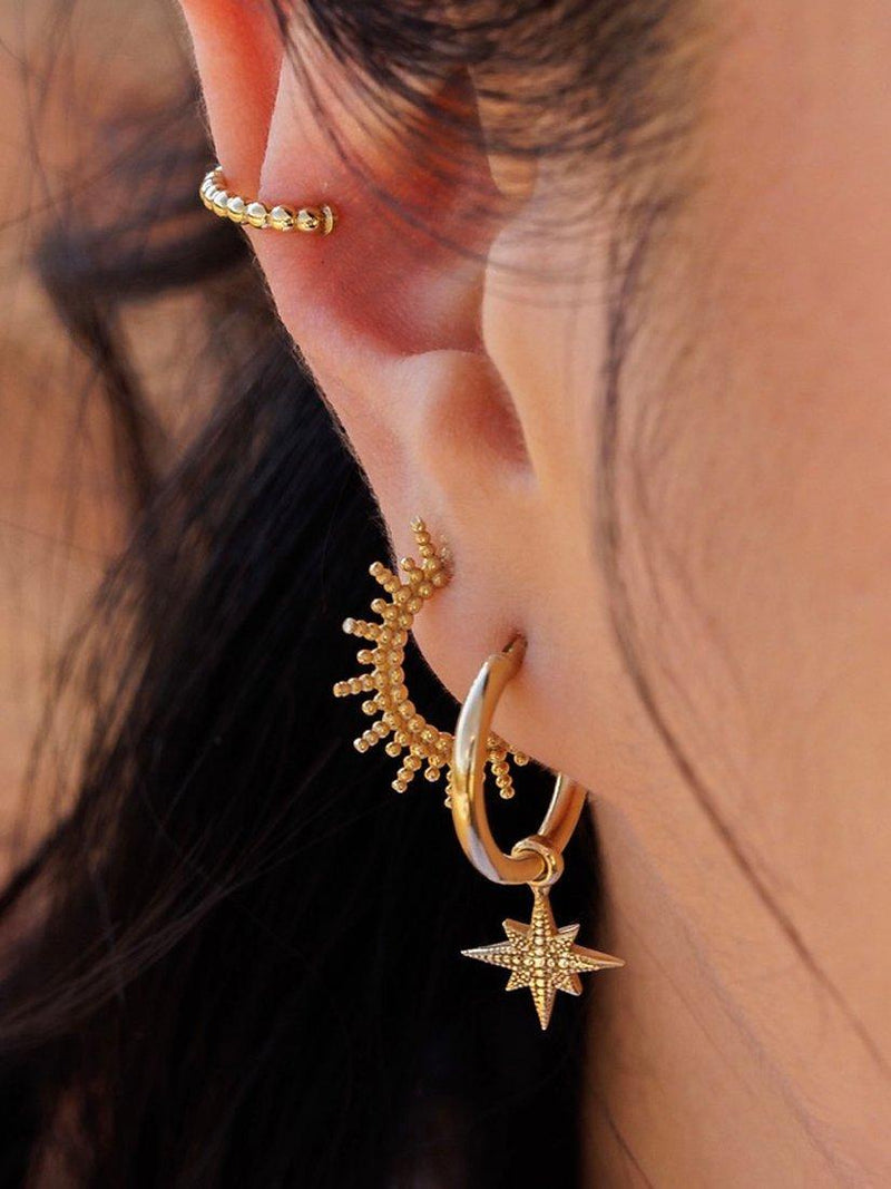 LARNAUTI sunburst hoop earrings gold, imported from the UK
