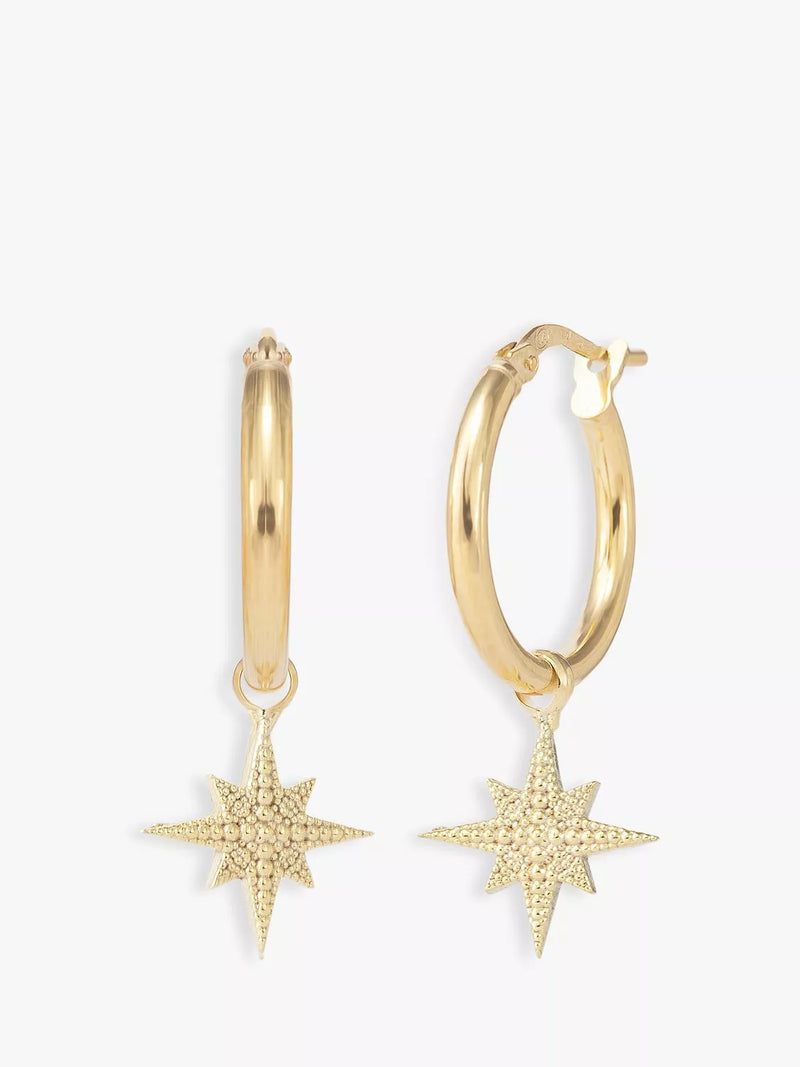 LARNAUTI north star charm hoop earrings gold, imported from the UK