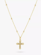 John Lewis LARNAUTI Beaded Chain Cross Pendant Necklace, Gold- Buy online at McGrocer