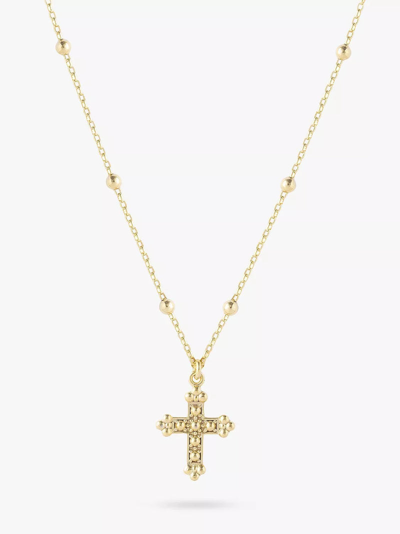 LARNAUTI gold cross pendant necklace beaded chain 41-46cm (British brand)