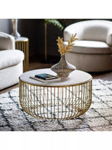 John Lewis Gallery Direct Sutton Natural Gold Marble Coffee Table 80cm Diameter- Buy online at McGrocer