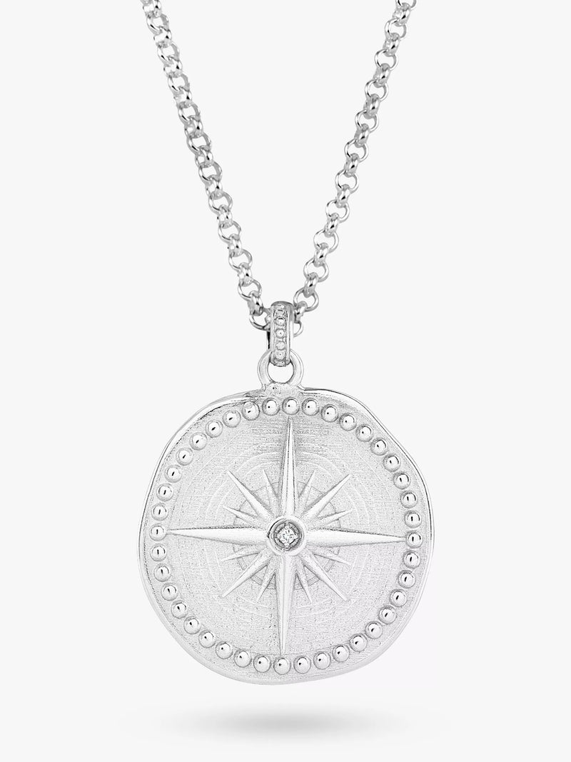 Dower & Hall sterling silver compass necklace diamond (British brand)