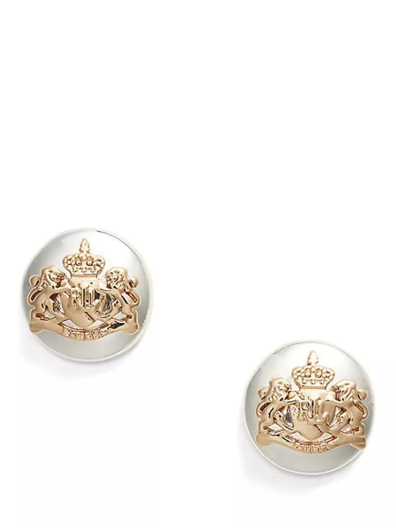 Ralph Lauren crest stud earrings in silver and gold, UK version
