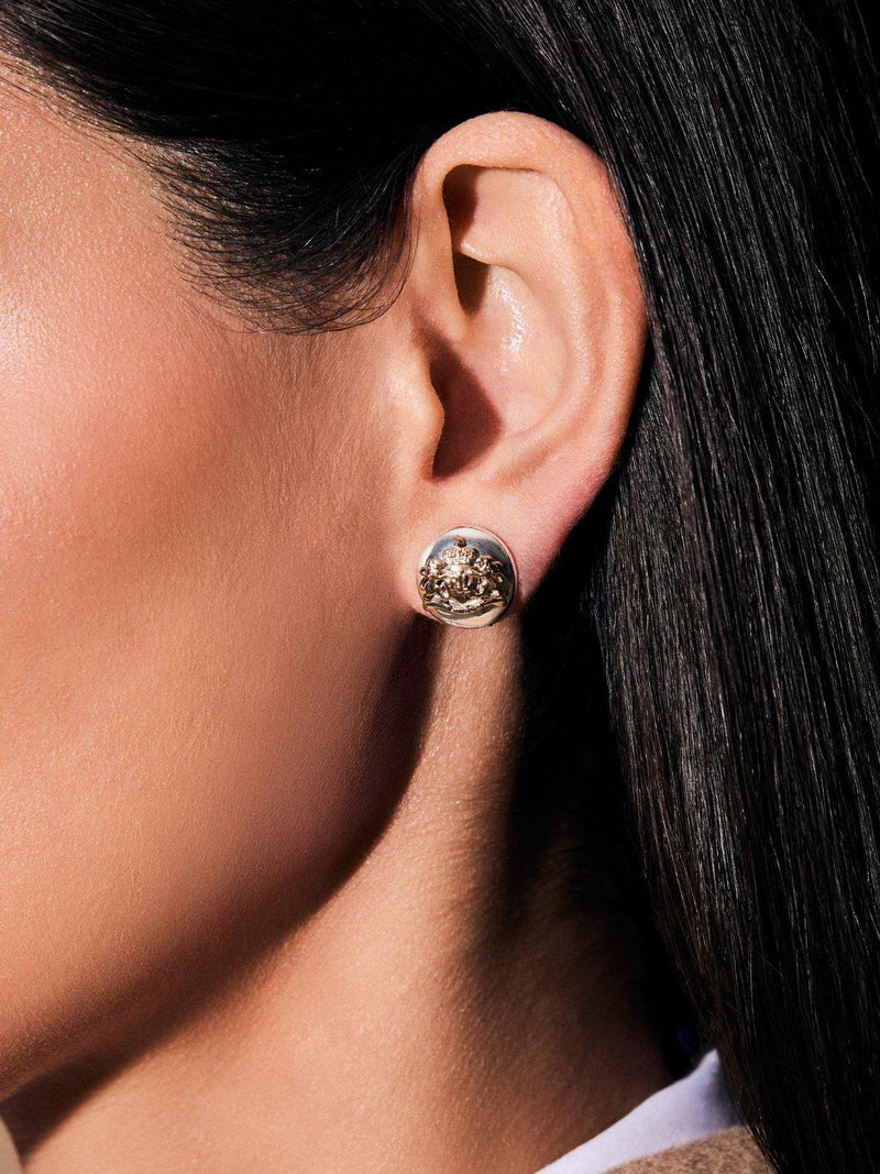 Ralph Lauren crest stud earrings in silver and gold, UK version