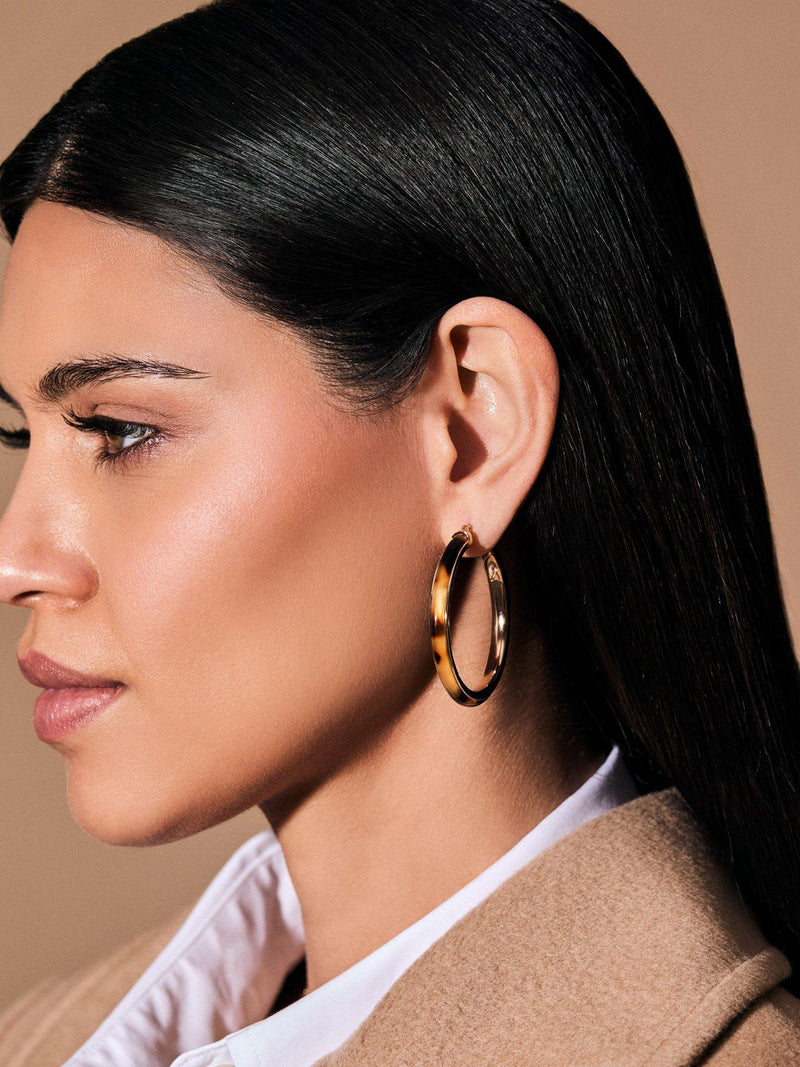 Lauren Ralph Lauren large tortoise hoop earrings brown gold, UK version