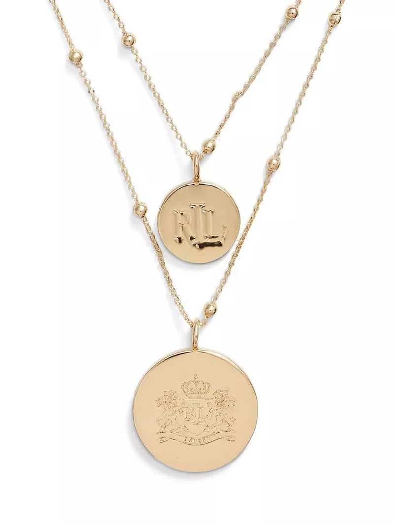 Ralph Lauren layered gold-tone necklace with crest and logo pendant (British brand)