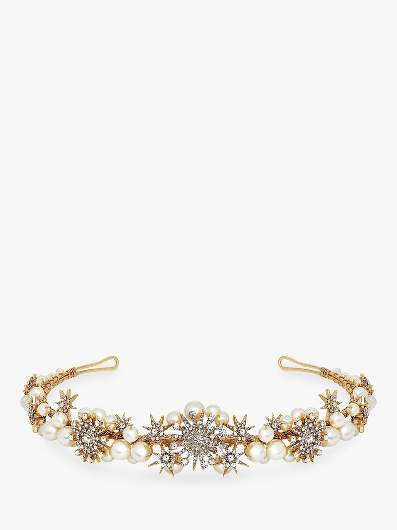 Star Pearl Gold Headband Tiara for Bridal Hair
