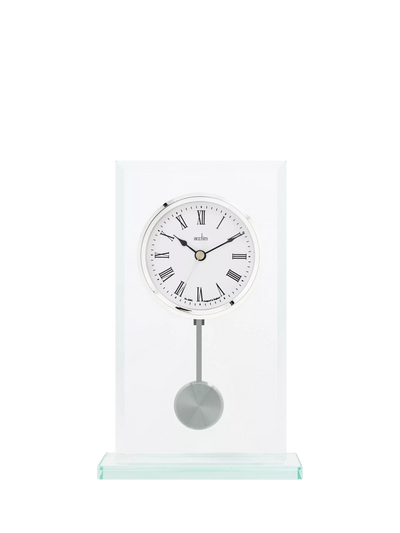 John Lewis Acctim La Collina Roman Numeral Quartz Analogue Glass Pendulum Mantel Clock, Clear, 22cm- Buy online at McGrocer