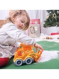 Green Toys scooper truck with bulldog figure, UK version