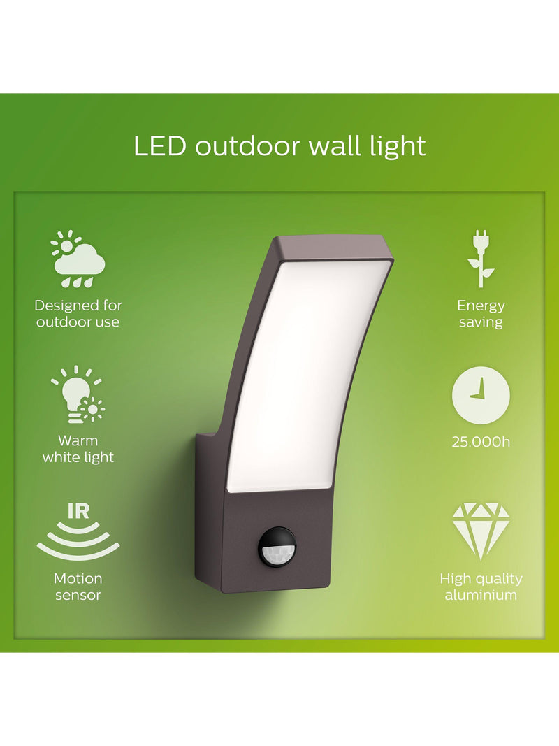 Philips Splay LED motion sensor outdoor wall light anthracite, imported from the UK