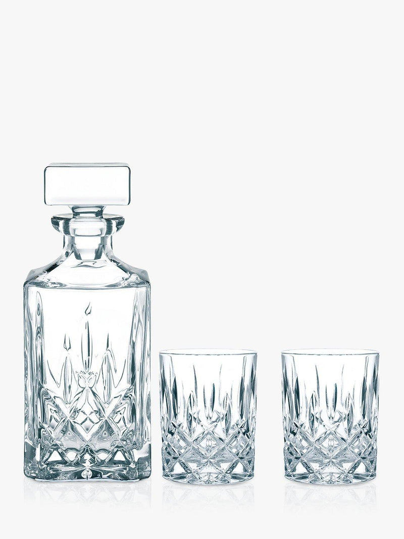 Nachtmann Noblesse whisky decanter and tumbler set 3 piece, imported from the UK