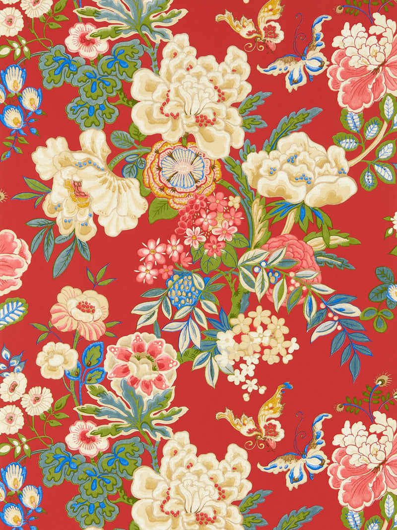 Sanderson Emperor Peony wide width wallpaper with peony and butterfly design (British brand)