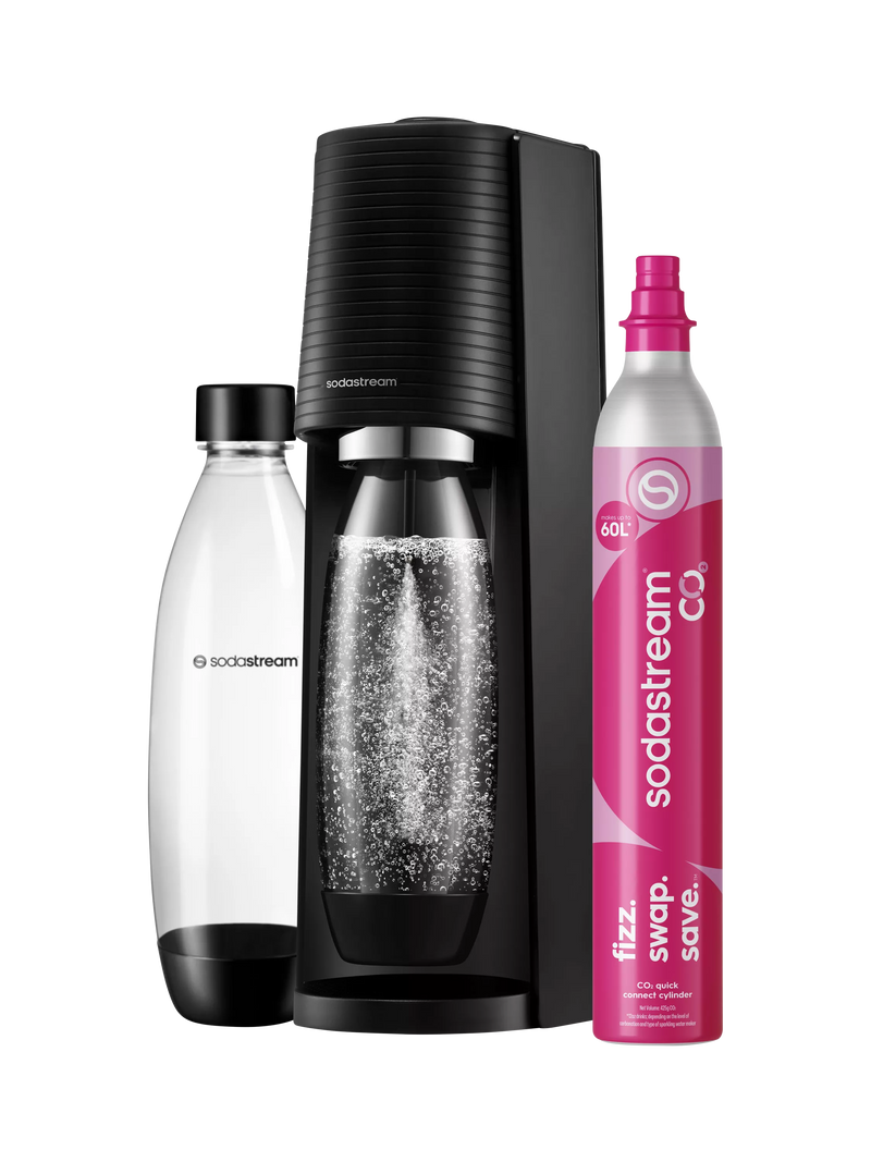 SodaStream Terra black sparkling water maker with bottles - British product