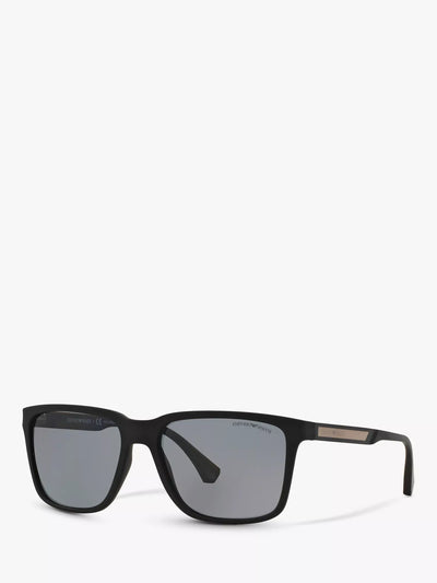 John Lewis Emporio Armani EA4047 Men's Square Polarised Sunglasses, Black/Grey- Buy online at McGrocer