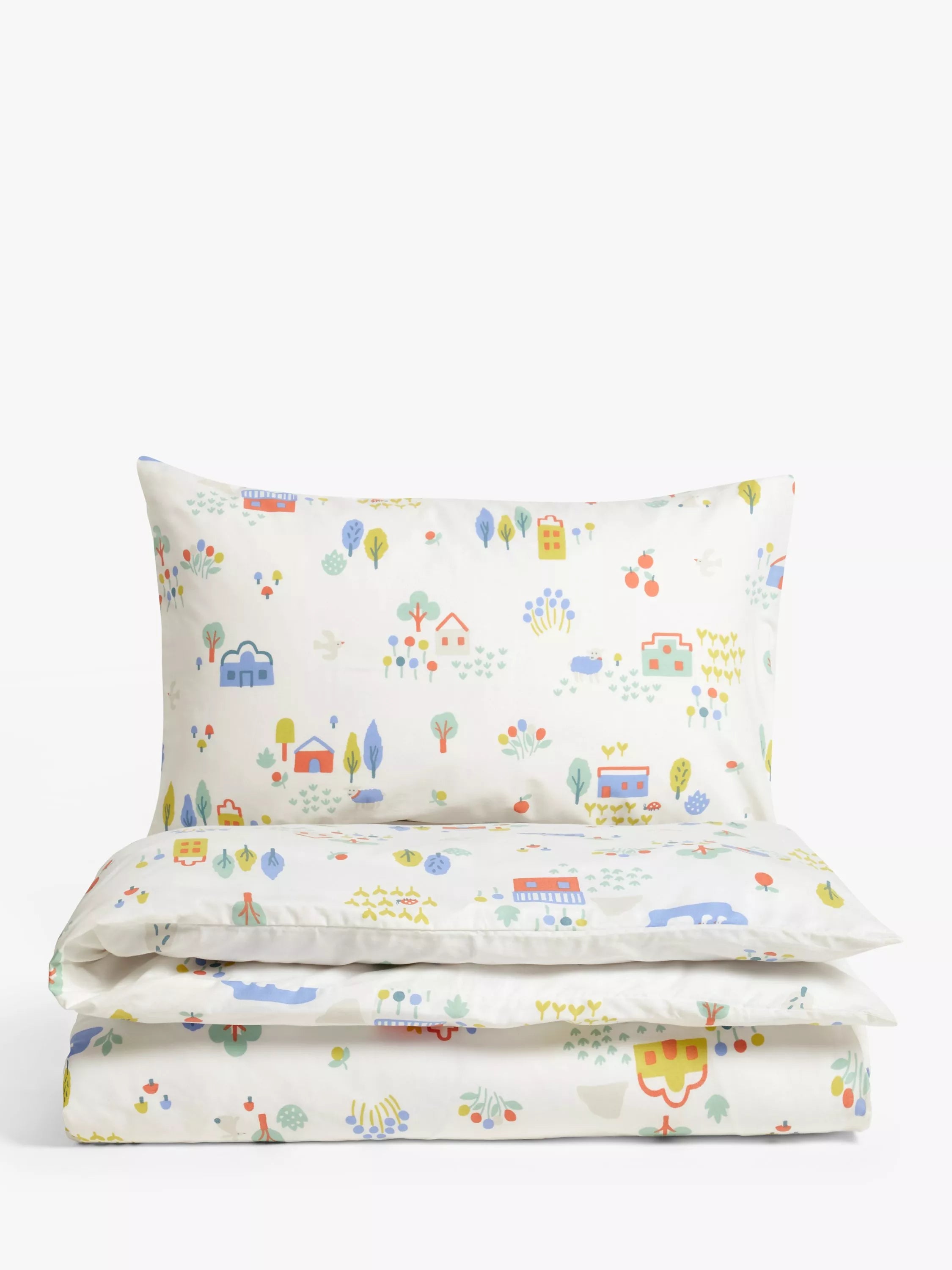John Lewis ANYDAY Happy Houses Reversible Toddler Pure Cotton Duvet Cover & Pillowcase Set - McGrocer