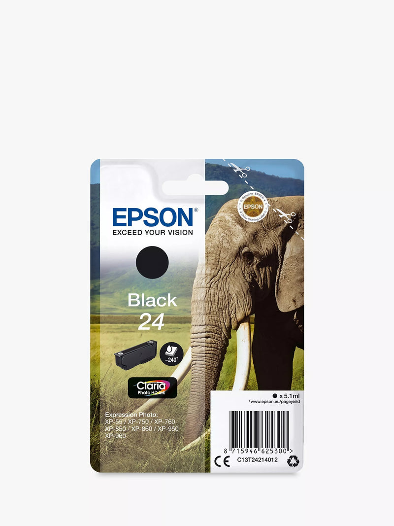 Epson Elephant 24 black ink cartridge, imported from the UK